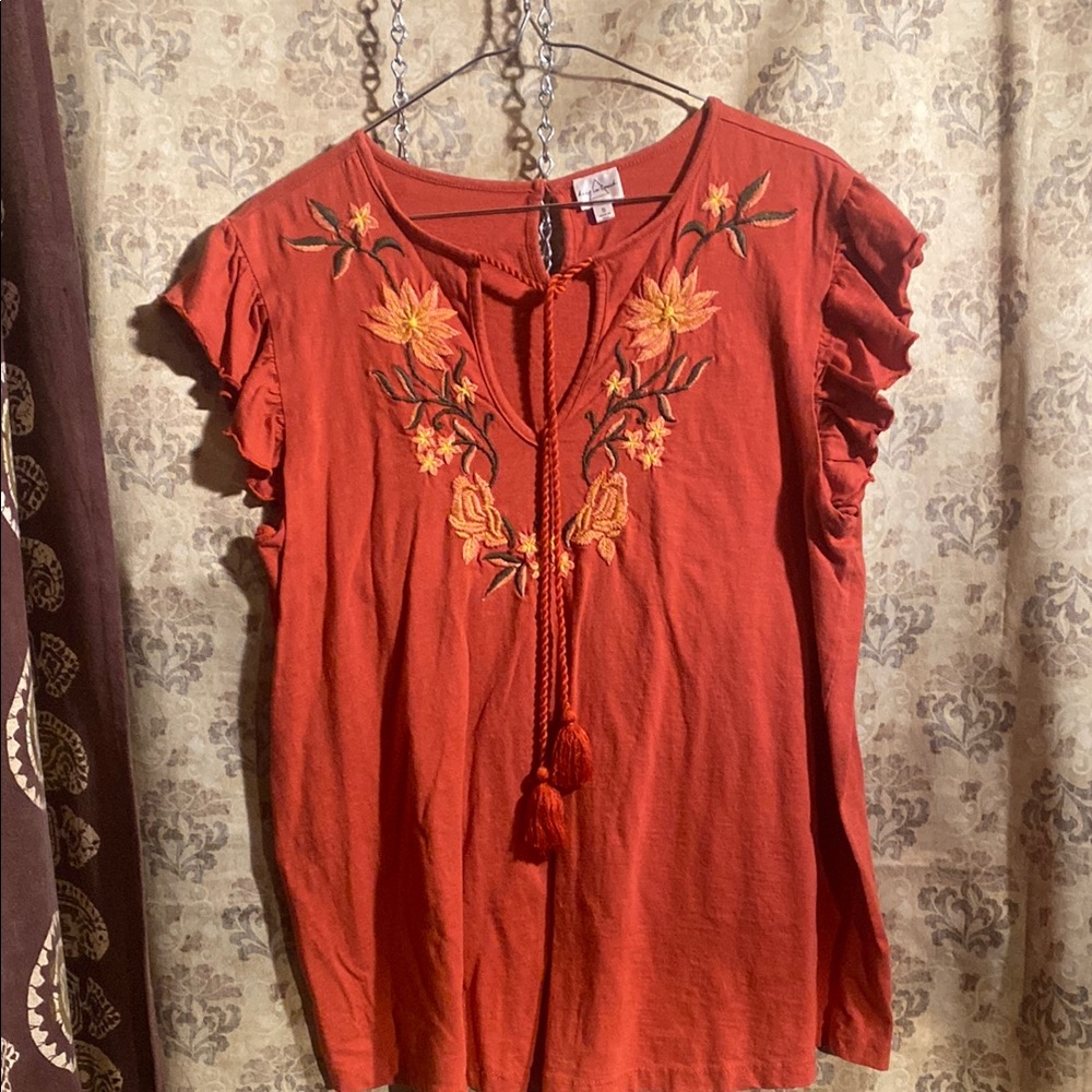 Embroidered Rust Top